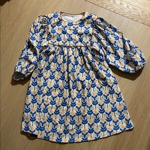 Beautiful Girls spring / summer blue yellow floral Dress with Puff Sleeves